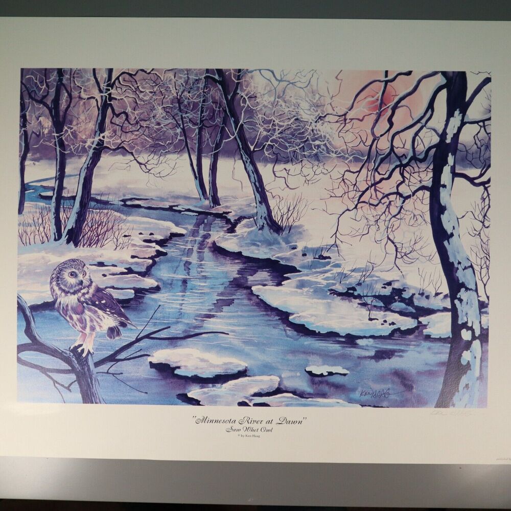 Ken Haag Signed & Numbered Print "Minnesota River at Dawn" Saw Whet Owl
